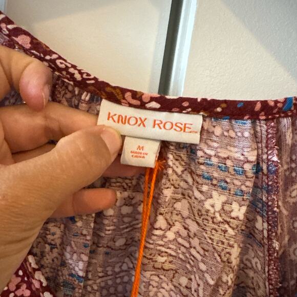 KNOX ROSE -NWT- Long Sleeve Tunic Top Red Paisley Peasant Boho Blouse | M - Picture 9 of 11